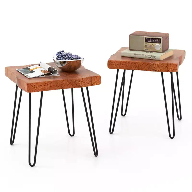 Costway Square End Table Accent Side Table Reclaimed Indonesia Teak Wood Plant Stand Patio Rustic