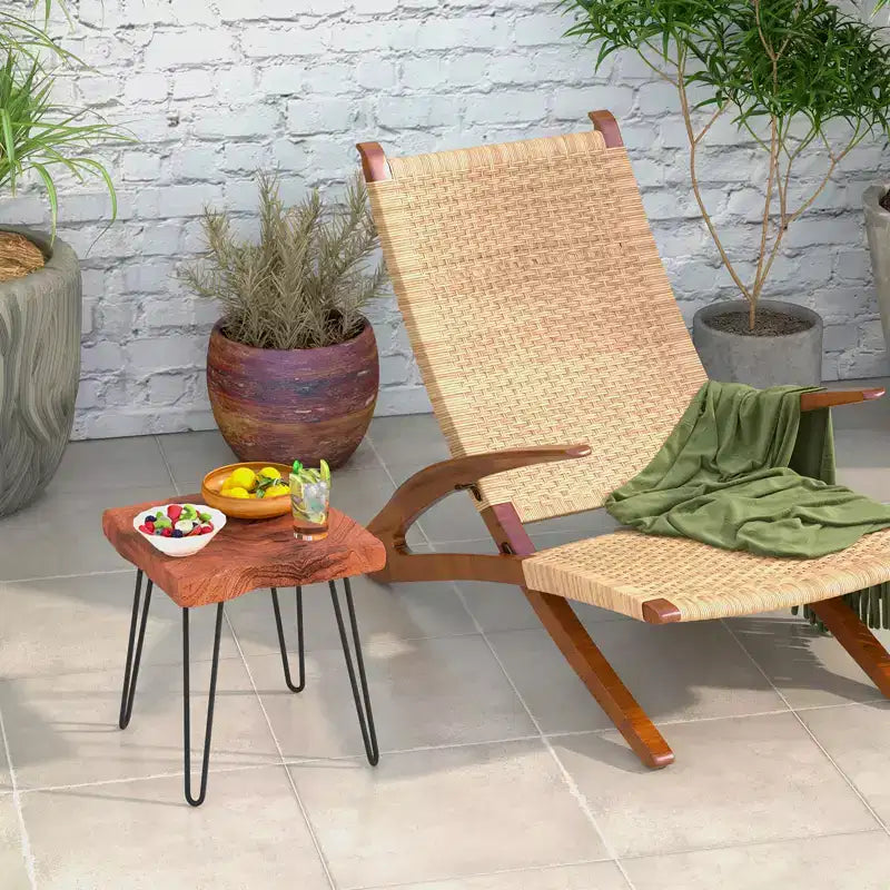 Costway Square End Table Accent Side Table Reclaimed Indonesia Teak Wood Plant Stand Patio Rustic
