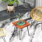 Costway Square End Table Accent Side Table Reclaimed Indonesia Teak Wood Plant Stand Patio Rustic