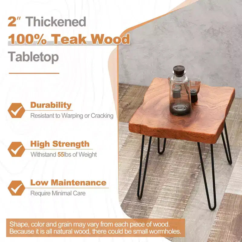 Costway Square End Table Accent Side Table Reclaimed Indonesia Teak Wood Plant Stand Patio Rustic