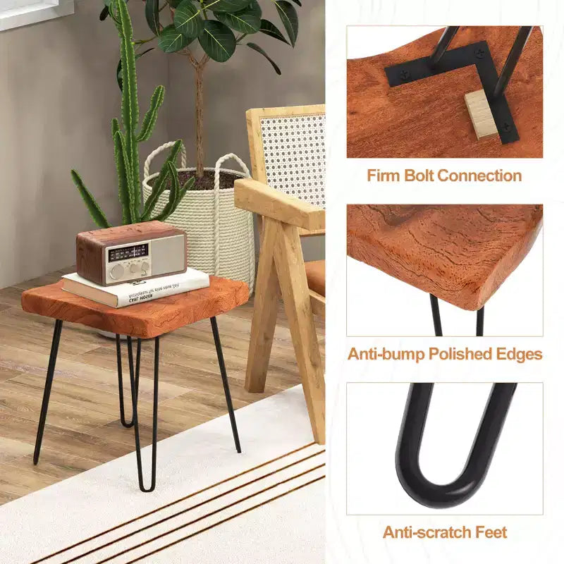 Costway Square End Table Accent Side Table Reclaimed Indonesia Teak Wood Plant Stand Patio Rustic