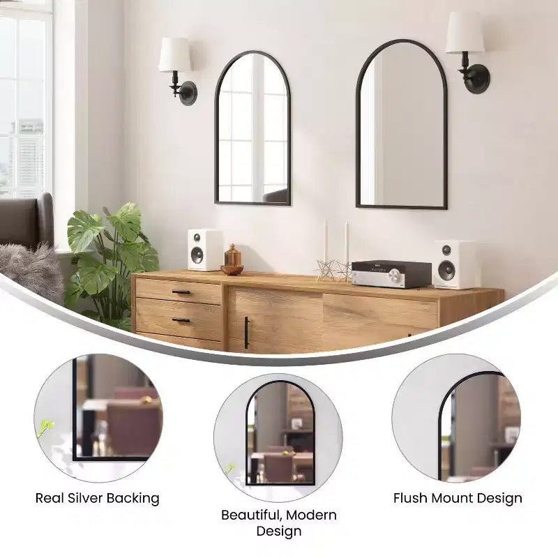Merrick Lane Arched Metal Framed Wall Mirror for Entryways, Dining Rooms, and Living Rooms