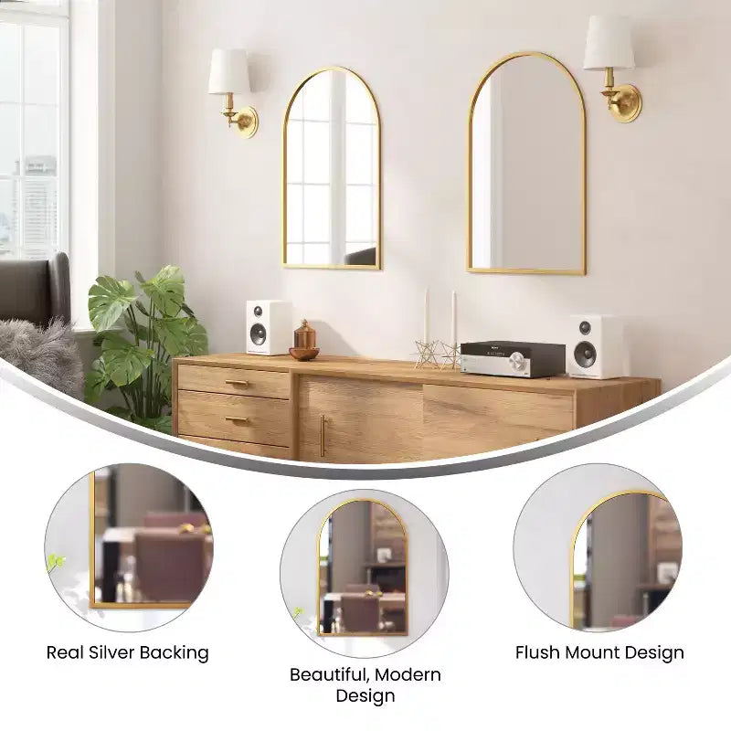 Merrick Lane Arched Metal Framed Wall Mirror for Entryways, Dining Rooms, and Living Rooms
