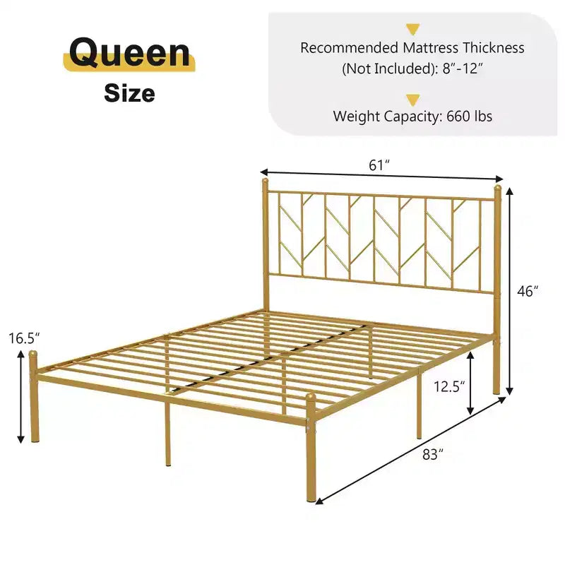 Costway Full/Queen/Twin Size Metal Platform Bed Frame Vintage Headboard Mattress Foundation Gold