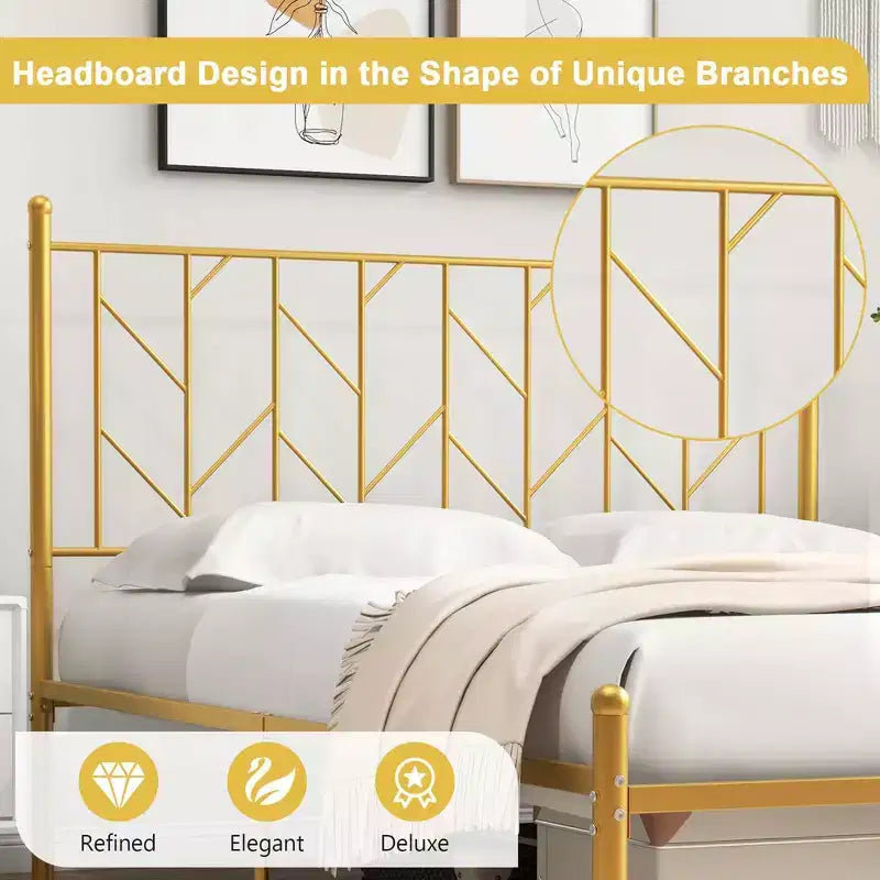 Costway Full/Queen/Twin Size Metal Platform Bed Frame Vintage Headboard Mattress Foundation Gold