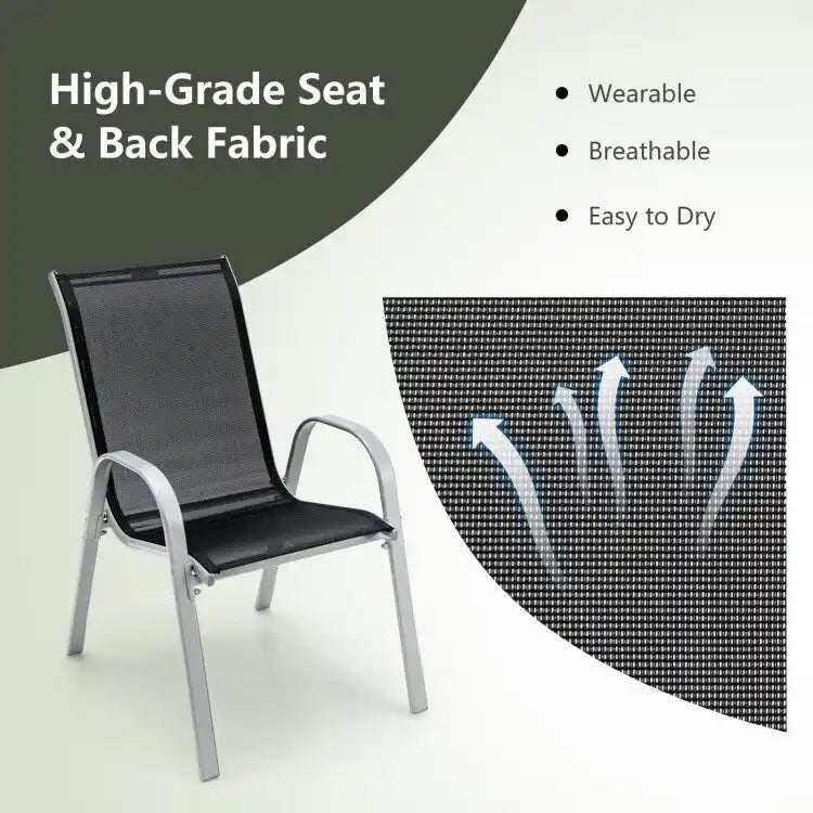 4 Pieces Stackable Patio Dining Chairs Set with Armrest - 29 x 21.5 x 35.5 (L x W x H)