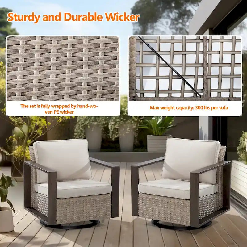 Cozywor 2-Piece Patio Wicker Outdoor Rocking Chair with Metal Frame and Cushions