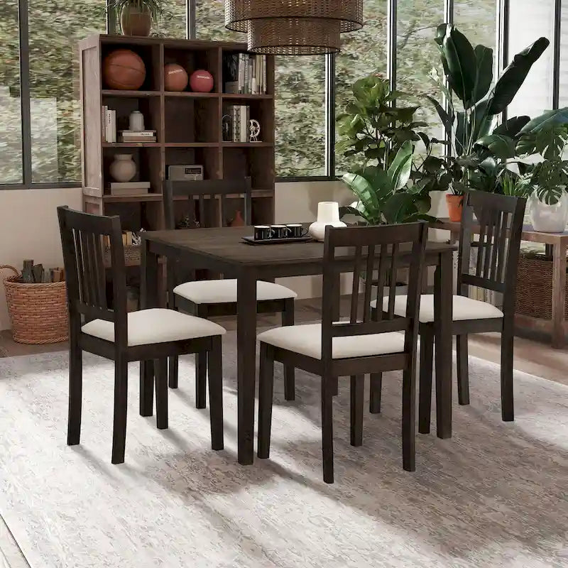 Set Tavolo e Sedie per Colazione in Cucina, Tavolo da Pranzo Quadrato in Legno, Tavolo da Pranzo Casuale con 4 Sedie Imbottite