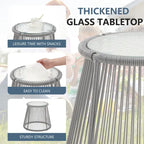 Set da Bistrot da Esterno in Rattan da 3 Pezzi, Set di Mobili da Giardino con Tavolo in Vetro e 2 Ampie Poltrone, Cuscini Inclusi