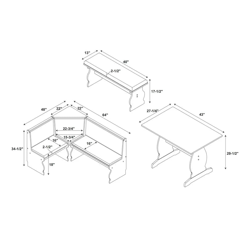 Hannah Breakfast Nook - Set da pranzo 3 pezzi