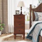 Fully Assembled Narrow End Table, Solid Wood Side Table with 3 Drawers, Vintage Nightstand Slim Bedside Table for Small Spaces