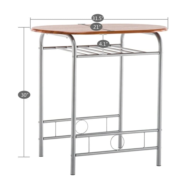 Set tavolo da bar per colazione 3 pezzi argento/marrone chiaro
