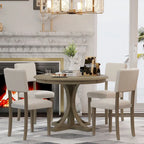 Taupe Retro 5-Piece Wooden Dining Table Set with Curved Trestle Table & 4 Chairs