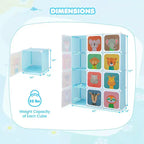 Costway 12-Cube Kids Wardrobe Baby Dresser Bedroom Armoire Clothes Hanging Closet with Door Blue/Pink