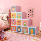 Costway 12-Cube Kids Wardrobe Baby Dresser Bedroom Armoire Clothes Hanging Closet with Door Blue/Pink