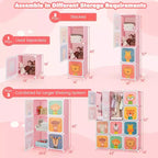 Costway 12-Cube Kids Wardrobe Baby Dresser Bedroom Armoire Clothes Hanging Closet with Door Blue/Pink