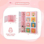 Costway 12-Cube Kids Wardrobe Baby Dresser Bedroom Armoire Clothes Hanging Closet with Door Blue/Pink
