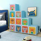 Costway 12-Cube Kids Wardrobe Baby Dresser Bedroom Armoire Clothes Hanging Closet with Door Blue/Pink