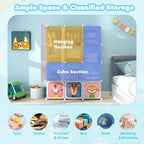 Costway 12-Cube Kids Wardrobe Baby Dresser Bedroom Armoire Clothes Hanging Closet with Door Blue/Pink
