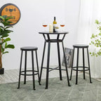 Set of 2 Steel Bar Stools with Round Elm Wood Top - Glitzhome