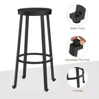 Set of 2 Steel Bar Stools with Round Elm Wood Top - Glitzhome