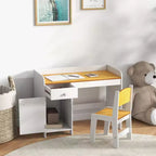 Qaba Kids Desk and Chair Set with Storage Drawer, Study Desk with Chair for Children for Arts & Crafts, Snack Time, Homeschooling, Homework, White