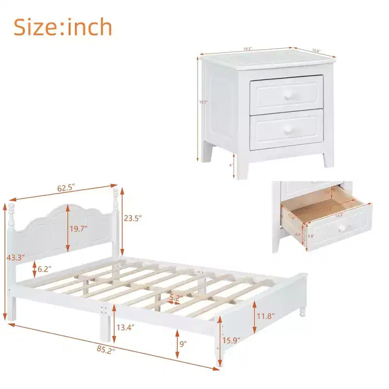 3 PCS Bedroom Sets, Queen/Full Size Wood Platform Bed with Two Nightstands-ModernLuxe