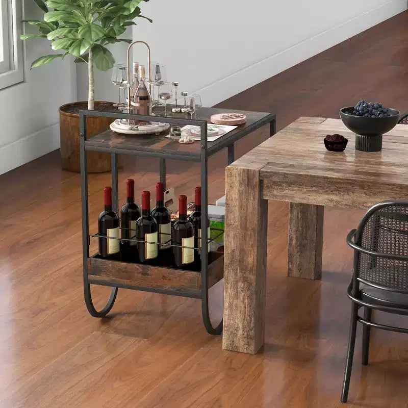Costway Industrial Bar Cart Rolling Buffet Serving Cart with Removable Metal Wire Rack