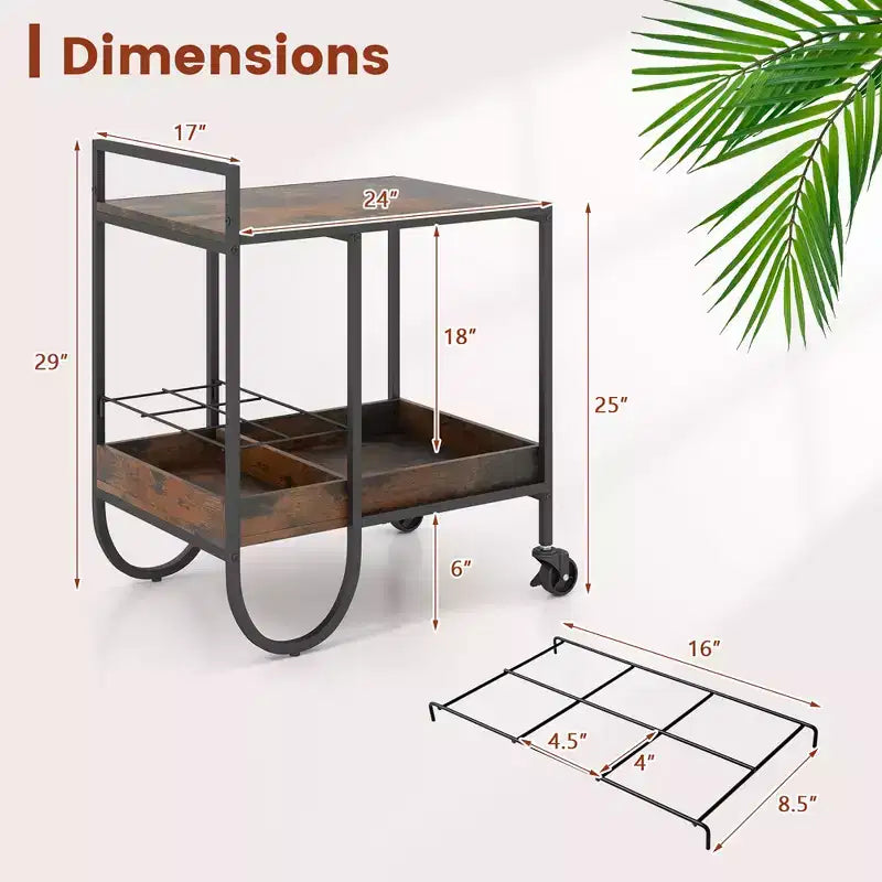 Costway Industrial Bar Cart Rolling Buffet Serving Cart with Removable Metal Wire Rack