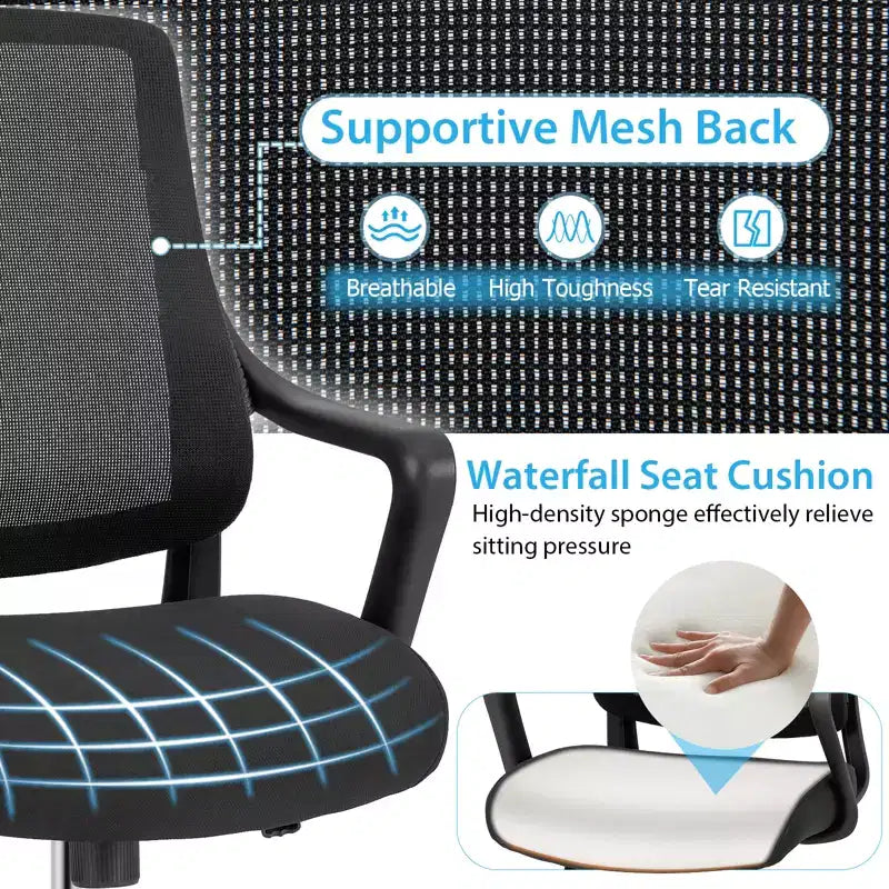 Costway Ergonomic Office Chair Height-adjustable Breathable Mesh Chair w/ Armrest