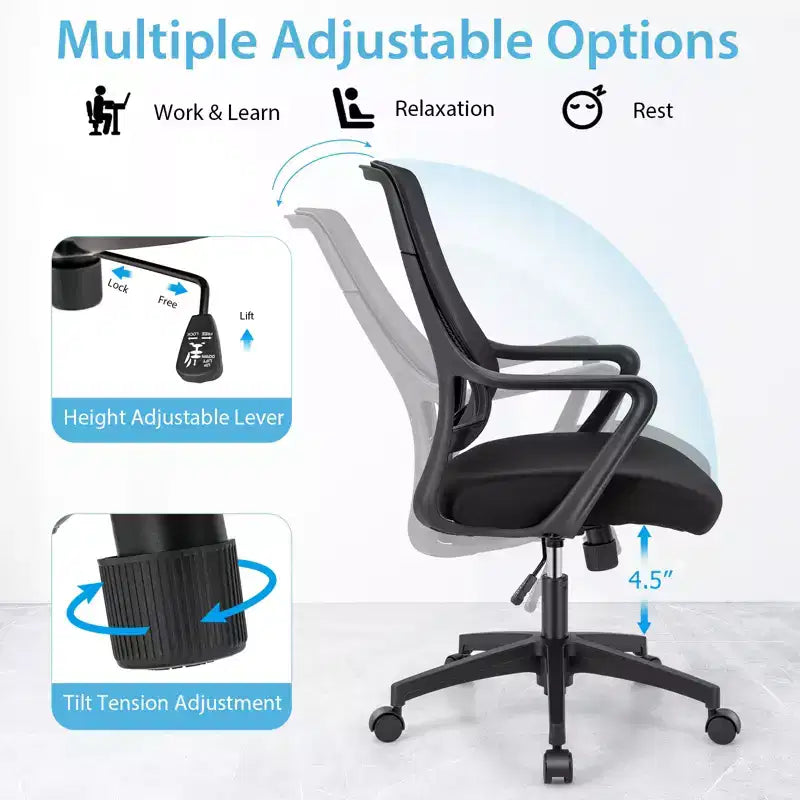 Costway Ergonomic Office Chair Height-adjustable Breathable Mesh Chair w/ Armrest