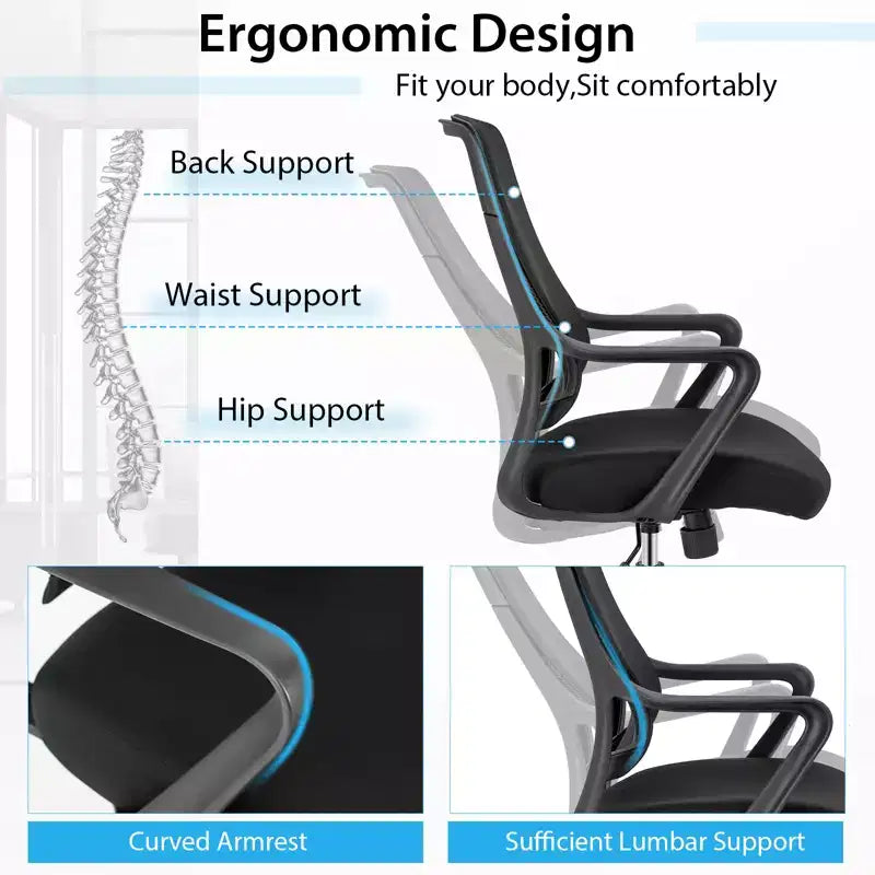 Costway Ergonomic Office Chair Height-adjustable Breathable Mesh Chair w/ Armrest