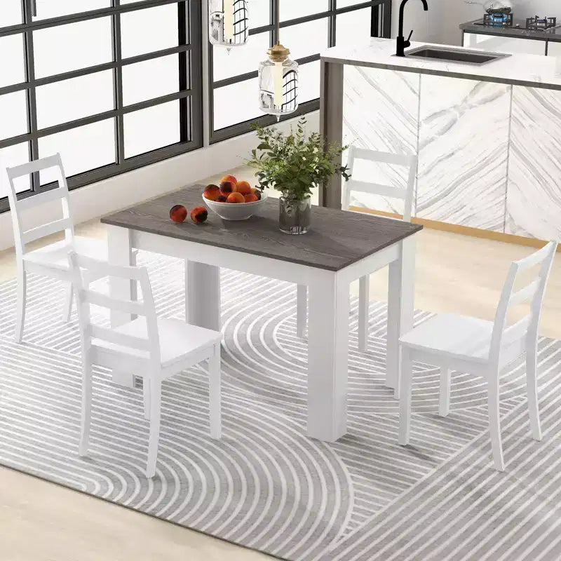 Costway 5 PCS Dining Set Modern Rectangle Table & 4 Rubber Wood Chairs Kitchen Breakfast