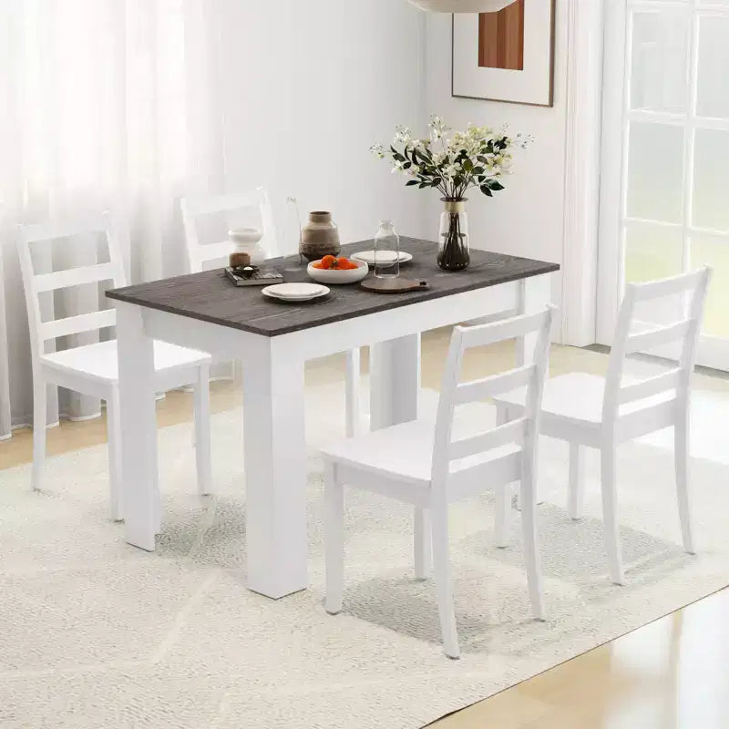 Costway 5 PCS Dining Set Modern Rectangle Table & 4 Rubber Wood Chairs Kitchen Breakfast