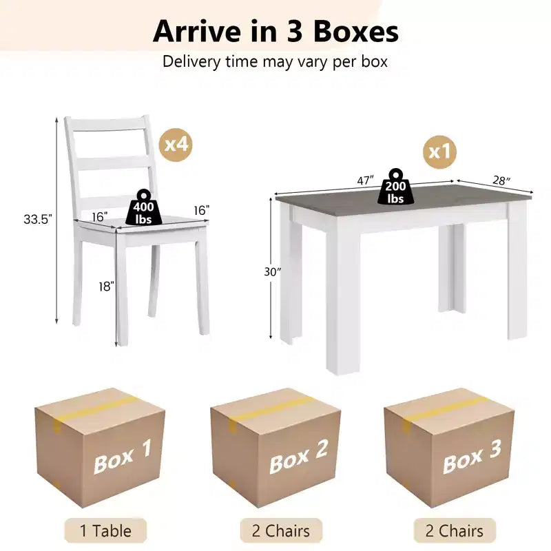 Costway 5 PCS Dining Set Modern Rectangle Table & 4 Rubber Wood Chairs Kitchen Breakfast