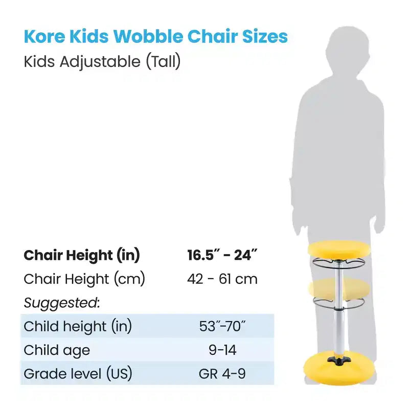 Kore Design Kids Adjustable Tall Wobble Chair 16.5-24, Yellow