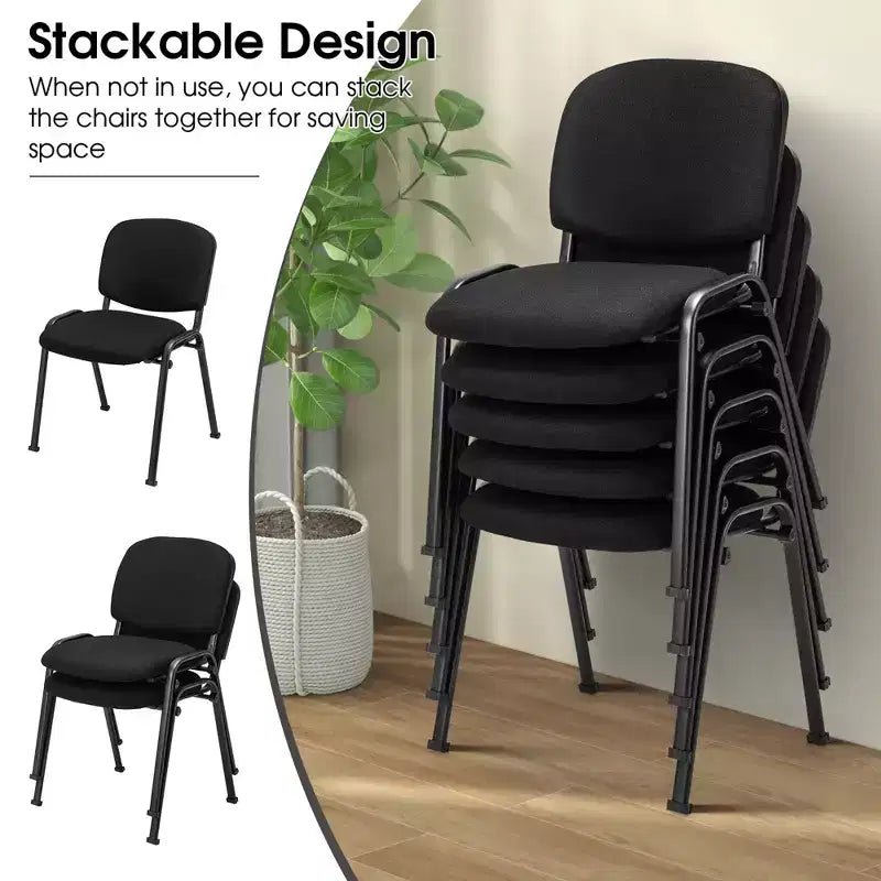 Costway Conference Chair Set Guest Reception Chairs with Powder Coated Metal FrameUpholstered Back & Seat for Meeting Room Black