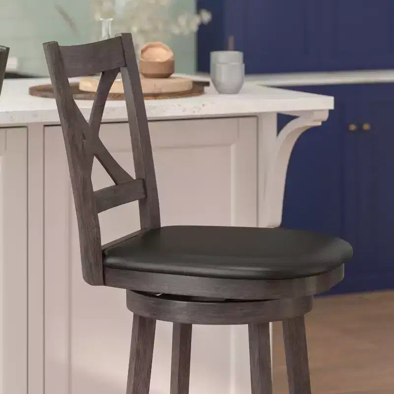 Flash Furniture Felicity Commercial Grade Wood Classic Crossback Swivel Bar Height Barstool with Padded, Upholstered Seat