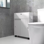 kleankin Mobiletto Piccolo da Bagno su Ruote, Slim Porta Carta Igienica con 2 Fori, Ante Scorrevoli e Ripiano Regolabile, Bianco