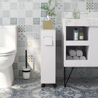 kleankin Mobiletto Piccolo da Bagno su Ruote, Slim Porta Carta Igienica con 2 Fori, Ante Scorrevoli e Ripiano Regolabile, Bianco