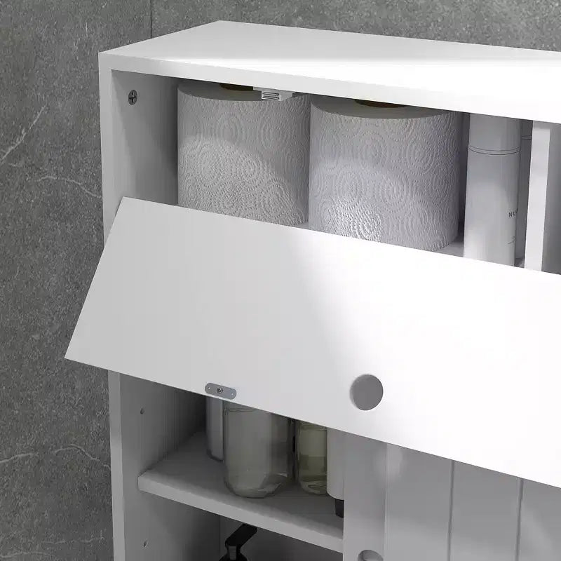 kleankin Mobiletto Piccolo da Bagno su Ruote, Slim Porta Carta Igienica con 2 Fori, Ante Scorrevoli e Ripiano Regolabile, Bianco