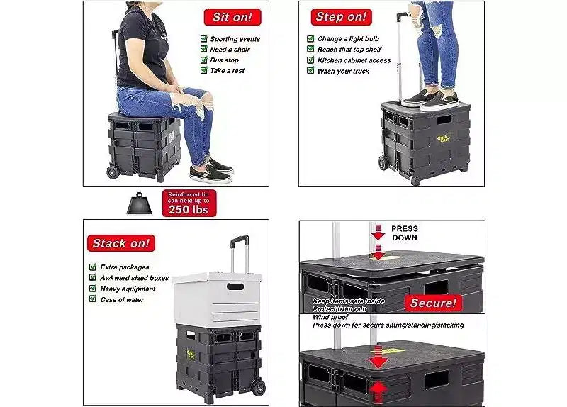 dbest products Quik Cart Sport Collapsible Rolling Wheels Crate For Teachers - 80 lbs Capacity