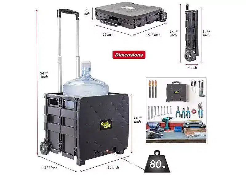 dbest products Quik Cart Sport Collapsible Rolling Wheels Crate For Teachers - 80 lbs Capacity