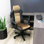 Elama High Back Adjustable Faux Leather Office Chair in Black and Brown