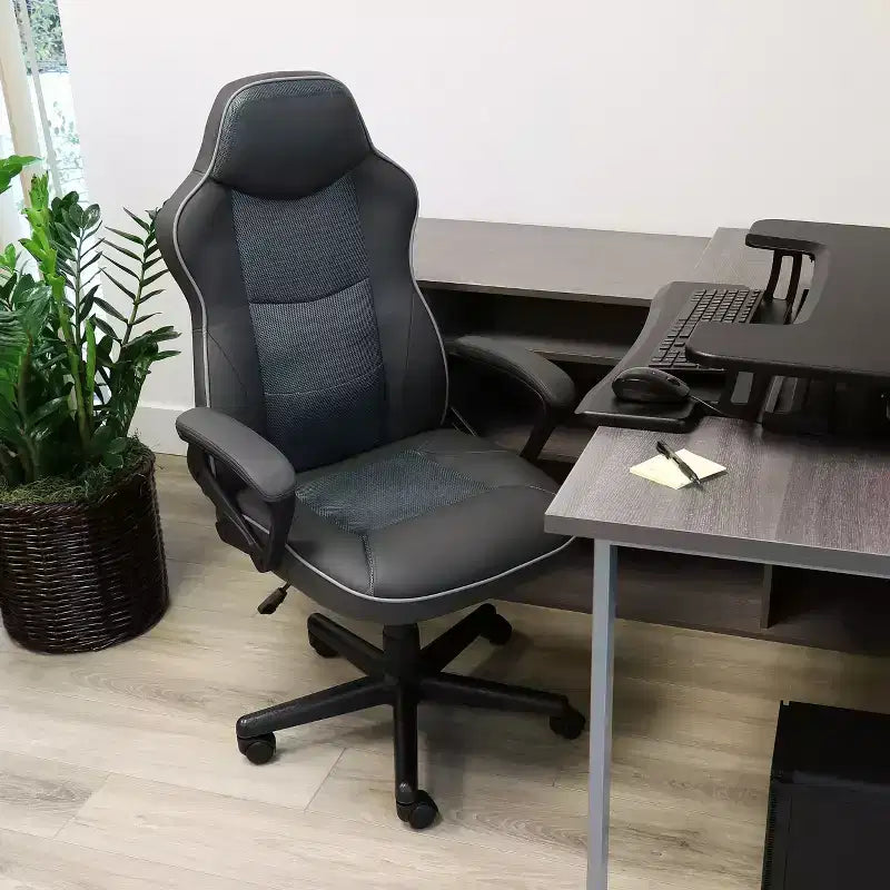 Elama High Back Faux Leather Adjustable Office Chair in Charcoal Grey