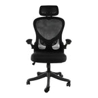 Sedia da ufficio Elama con schienale alto, regolabile, in rete e tessuto, colore nero e grigio, con poggiatesta regolabile