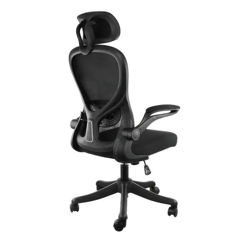 Sedia da ufficio Elama con schienale alto, regolabile, in rete e tessuto, colore nero e grigio, con poggiatesta regolabile