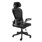 Sedia da ufficio Elama con schienale alto, regolabile, in rete e tessuto, colore nero e grigio, con poggiatesta regolabile