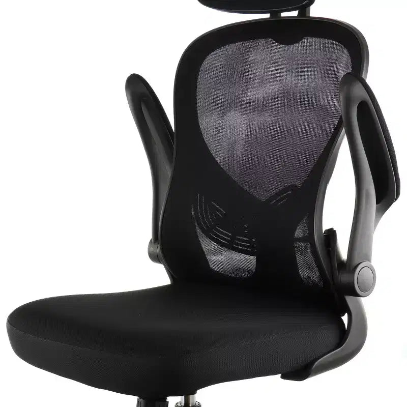 Sedia da ufficio Elama con schienale alto, regolabile, in rete e tessuto, colore nero e grigio, con poggiatesta regolabile