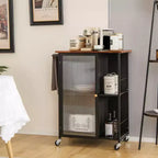 Costway Mobile Serving Cart Metal Kitchen Trolley w/Transparent Single Door Cabinet